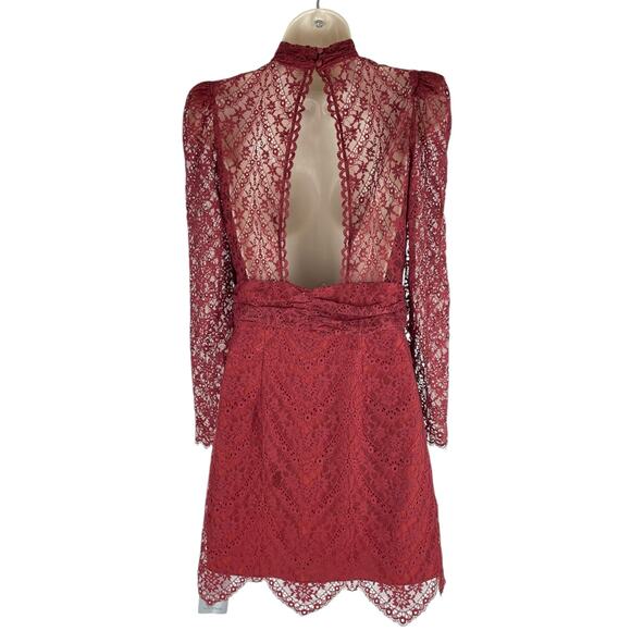 Saylor Celia Puff Shoulder Lace Mini Dress Russet Orange Size XS - Picture 8 of 12